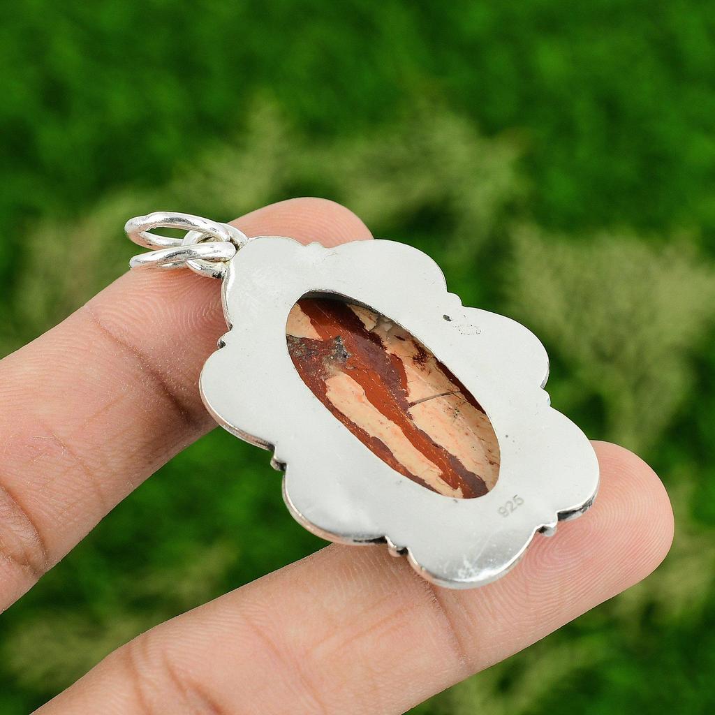 Daughters Day Deal 925 Silver Red Snakeskin Jasper Gemstone Wife Pendant Jewelry
