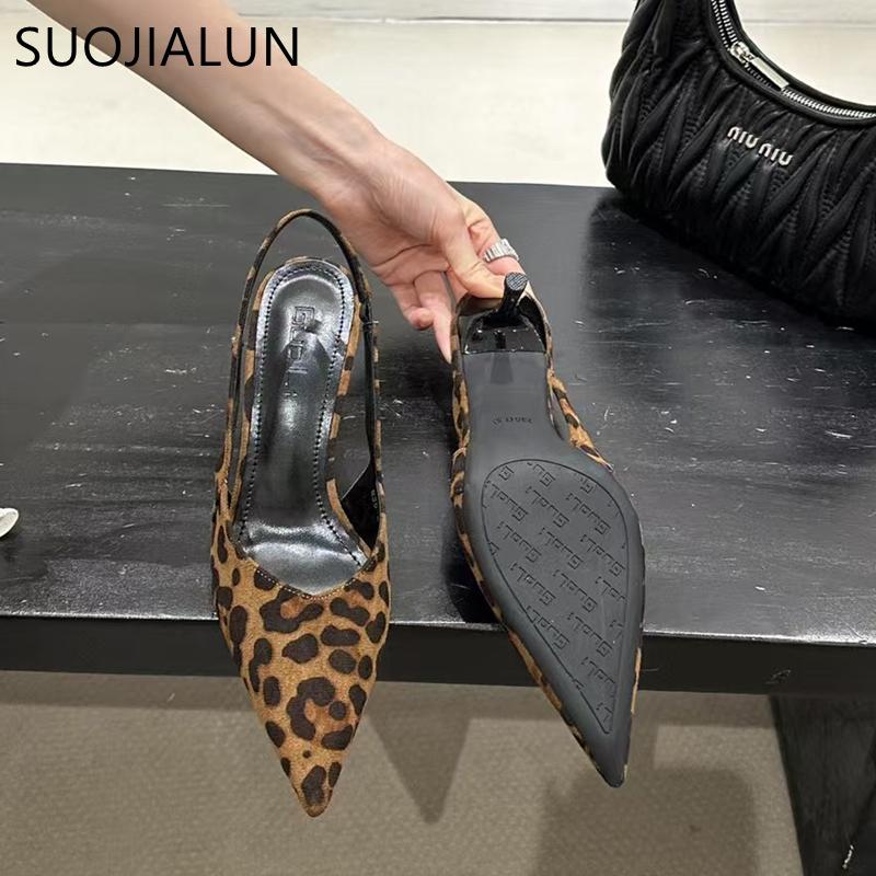 Fashion SUOJIALUN Spring New Brand Pointed Toe Women Sandal Fashion Thin High Heel Outdoor Dress Slingback Shoes Thin High Heel Pumps