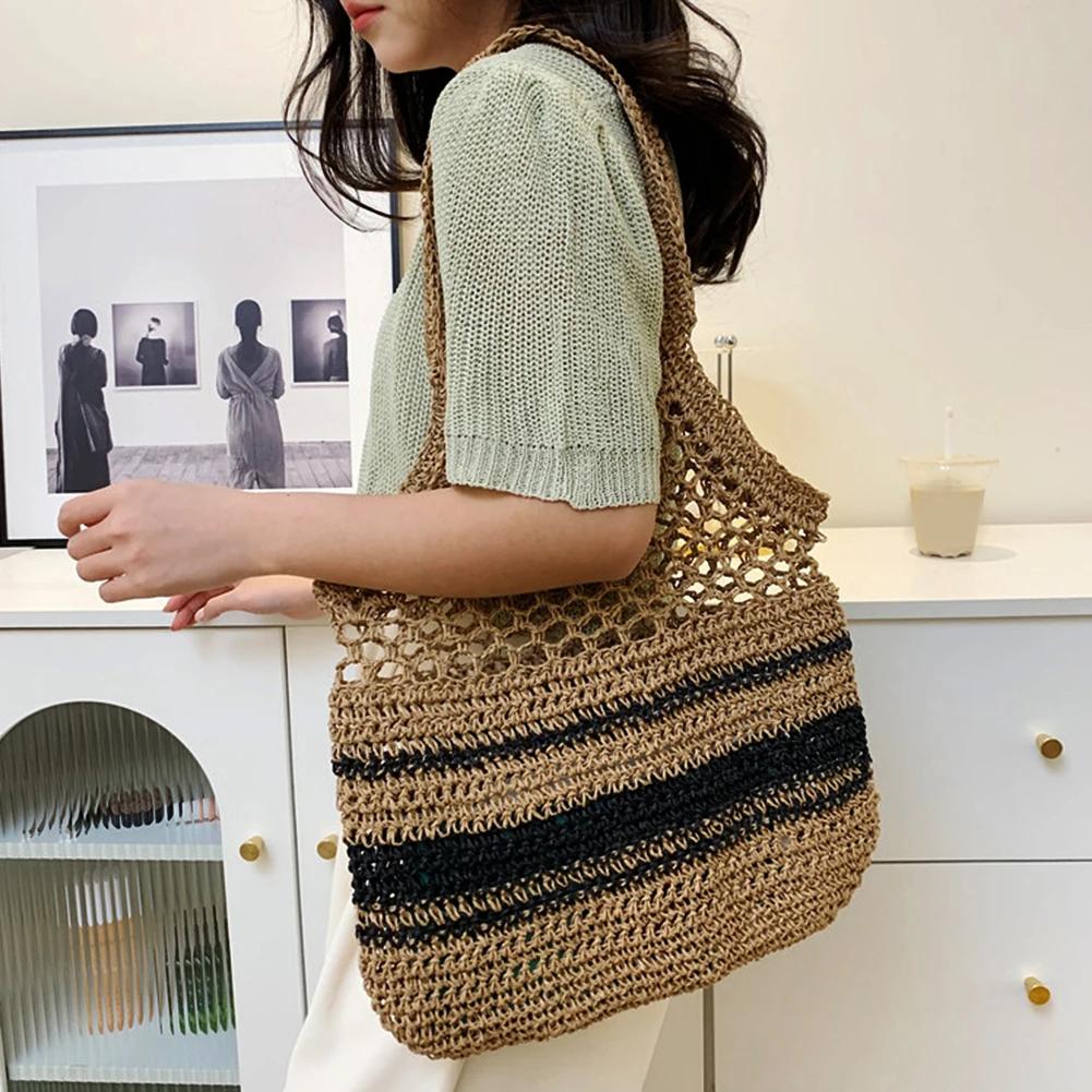 Hollow Straw Women Shoulder Bags Paper Woven Lady Handmade Handbags Summer Beach Large Tote Bag Big Casual Shopper Purses 2025