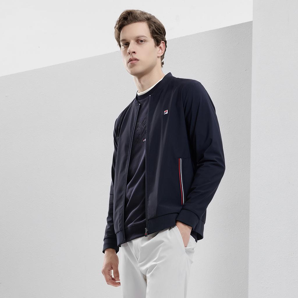 Fila 2023 Autumn New Business Casual Baseball Collar Knitted Long Sleeve Jacket Men Jacket Legendary-Blue F11M331501FNV