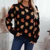 Lockerer Strickpullover Vintage Print Langarm Rundhalsausschnitt für Herbst Winter Pullover