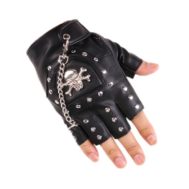 Men's Street Dance Half Finger Leather Gloves Nightclub Pole Dance Rivet Punk Glove Performance Dance Performance