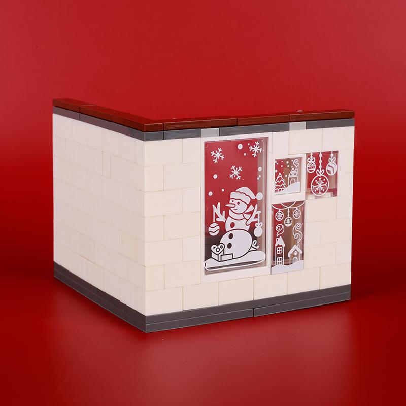 Winter City View Merry Christmas Decoration Flower Wreath Building Blocks House Home Santa Claus Figures Snow Window Bricks Toys