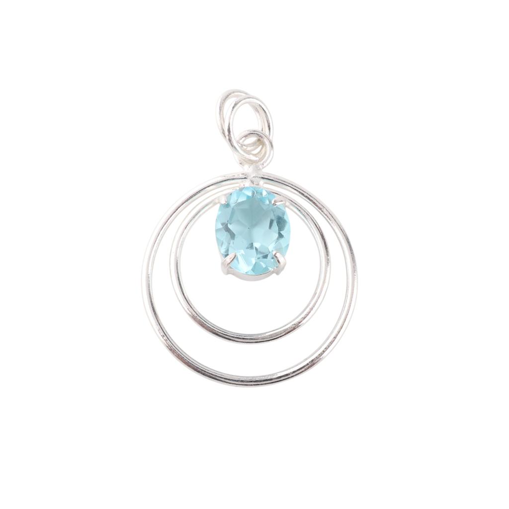 Sky Blue Topaz Gemstone 925 Sterling Silver Jewelry Pendant1.65" For Bridal Gift PP-61-6