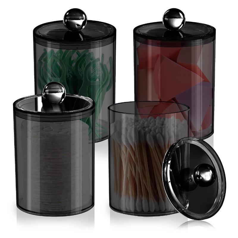 1/2pcs 10 oz black transparent plastic pharmacist jar set, suitable for cotton balls, swabs, pads, and dental floss -
