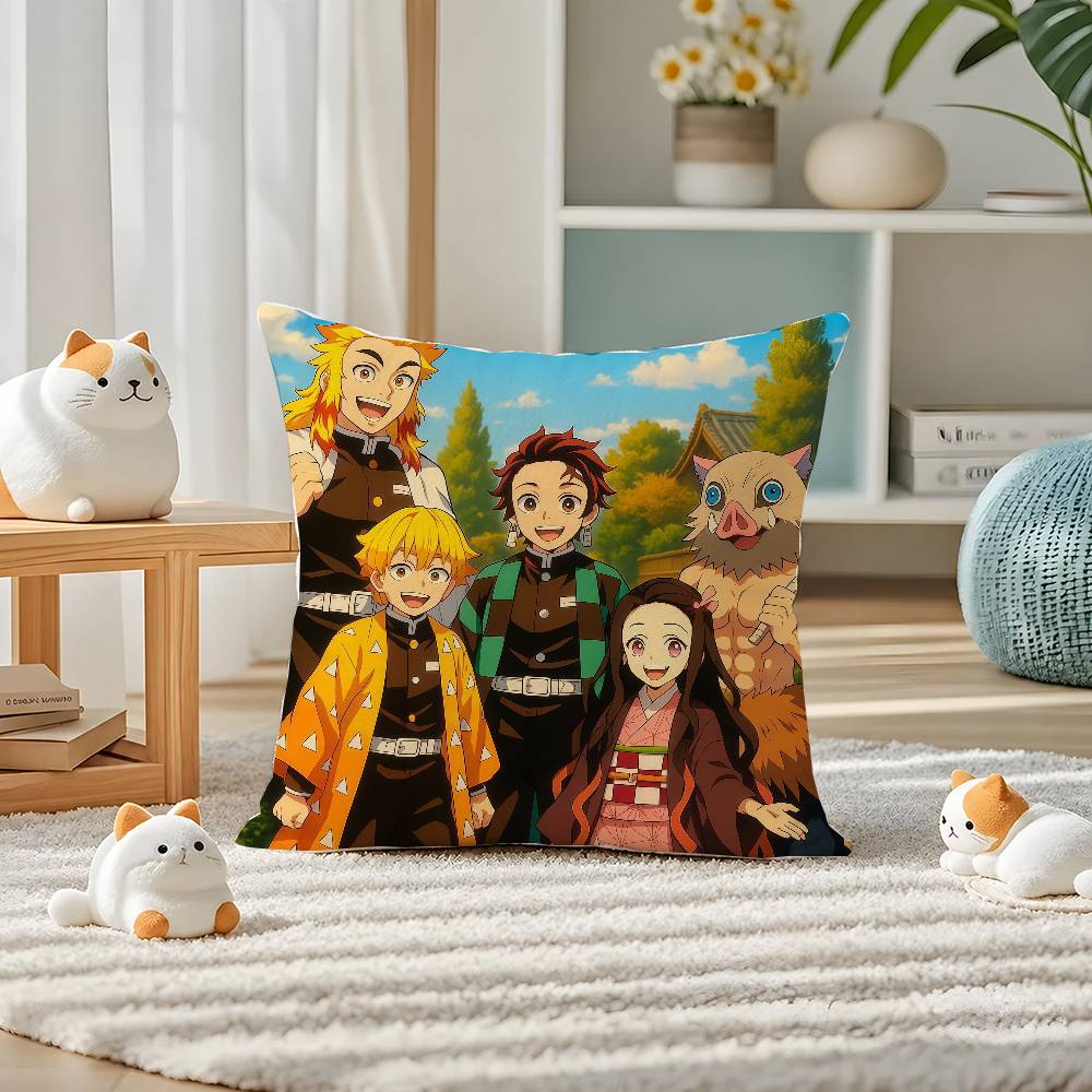 Demon Slayer Kamado Tanjiro Anime Plush Pillow Cover Soft Short Plush Cushion Cover For Sofa Bedroom Home Decor Gift Decoration