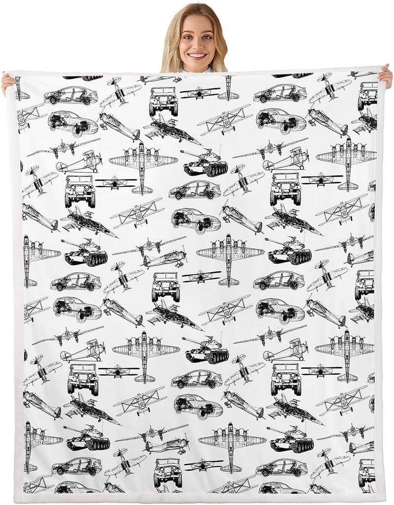 Airplane Pattern Blanket Soft Fleece Throw Kids Room Decor Aviation Theme Baby Gift Home Decoration