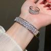 Elegante Bracciale Geometrico a Doppio Strato con Placcatura Oro e Argento per Accessori Donna