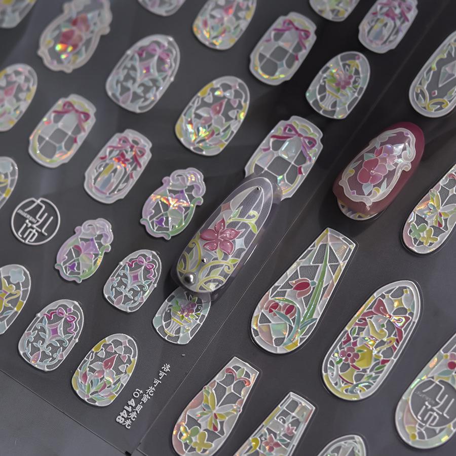 Tomoni Shell Light Nail Art Stickers - Popular Retro DIY Rococo Lattice Design for Phone Cases and Nails (4145)