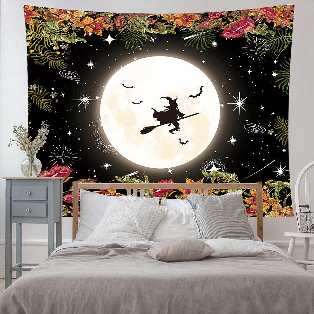 VIKAMA Vintage Floral Moon Phase Tapestry Bohemian Flower Star Moon Wall Blanket for Bedroom Living Room Dormitory Decor