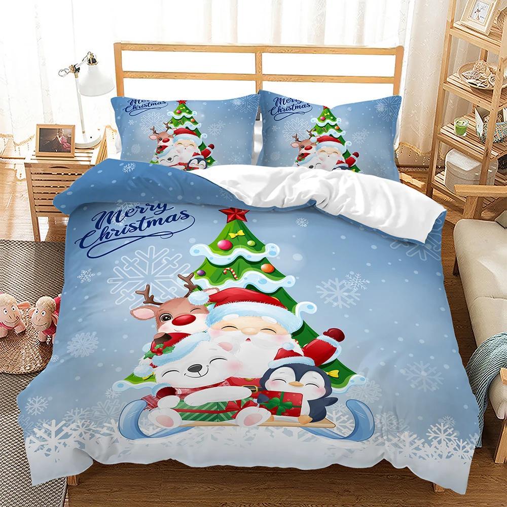 Christmas Duvet Cover Cartoon Merry Chirstmas Double Christmas Element Theme Celebrate Christmas for Friend Holiday Gifts Queen