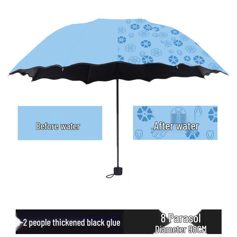 Ombrello Pieghevole di Lusso da Donna: Fiorisce quando bagnato, Protezione dal sole e dalla pioggia, Design pubblicitario