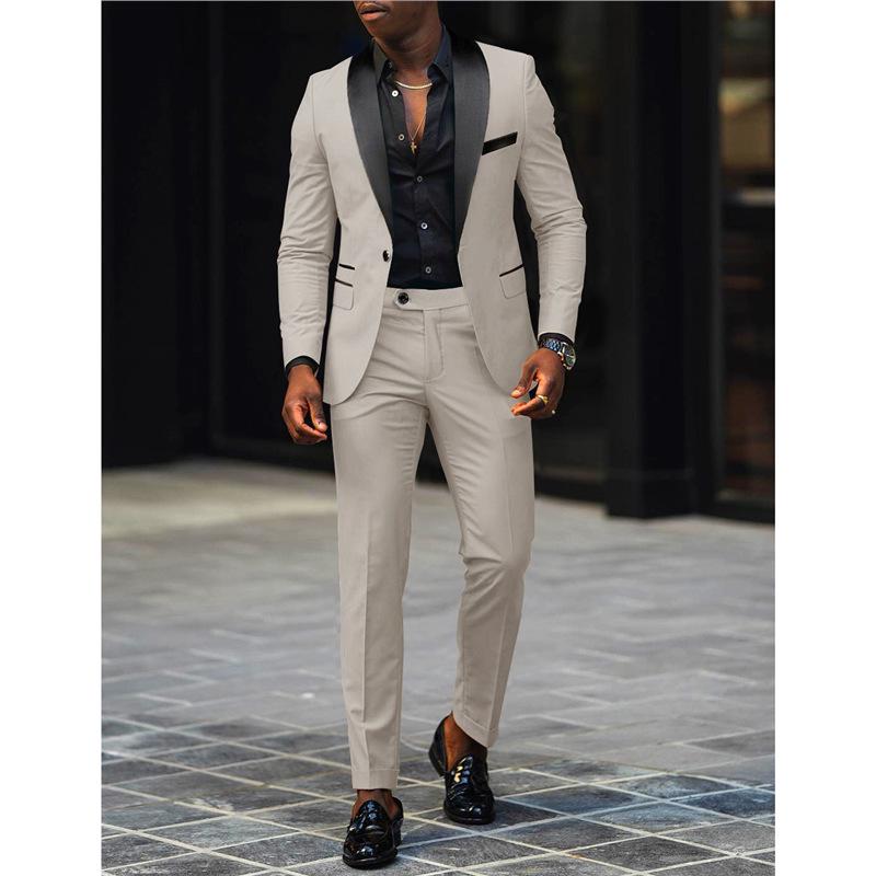 European & American Men's Business Casual Slim Fit Suit Set - Wedding Groom Two-Piece Outfit