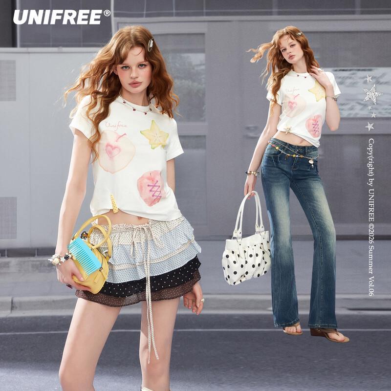 UNIFREE Floral Print Round Neck T-shirt M