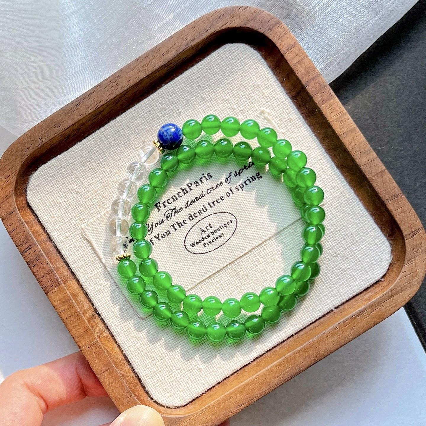 Ice Through Emperor Green Natural Green Chalcedony White Crystal Lapis Design Bracelet Bracelet