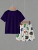 2 Pieces Boys Clothing Set, Summer Cool Pixel Game Graphic T-Shirt and All-Over Print Shorts, Kids Casual Outfits 8-12 Years