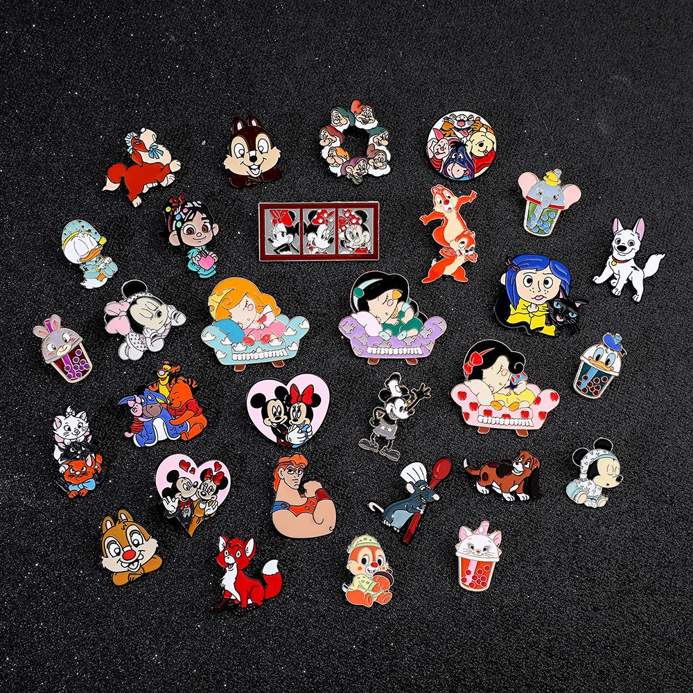 Disney Anime Cartoon Figure Brooch Snow White Mickey Minnie Enamel Badge for Backpack Clothing Lapel Pins Accessories Gifts