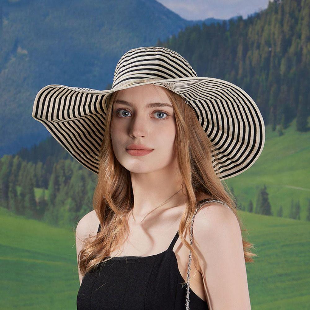 Wide Brim Stripe Bucket Hat Bow Fisherman Hat Fashion Sun Protection Cap Fishing