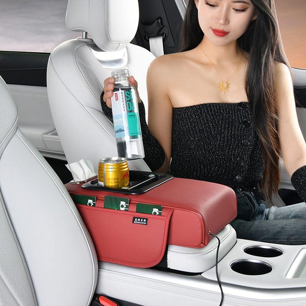 PU Leather Armrest Pad Portable Storage Box Durable Car Armrest Pillow Universal