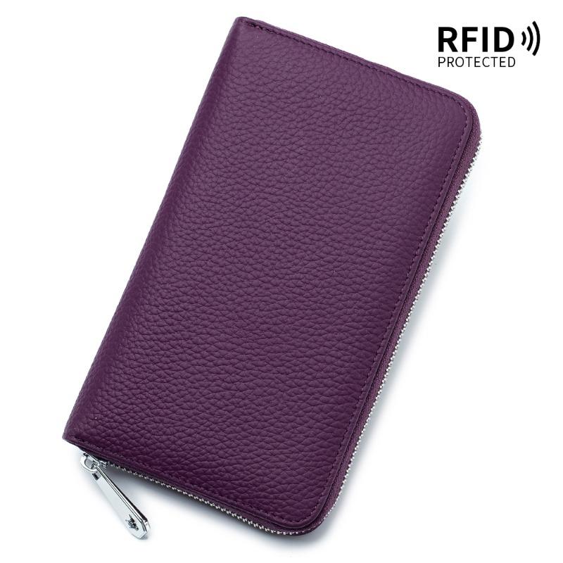 

Passport bag, leather zipper, multi-functional family passbook bag, Japanese style, long female lychee pattern solid color wallet фиолетовый