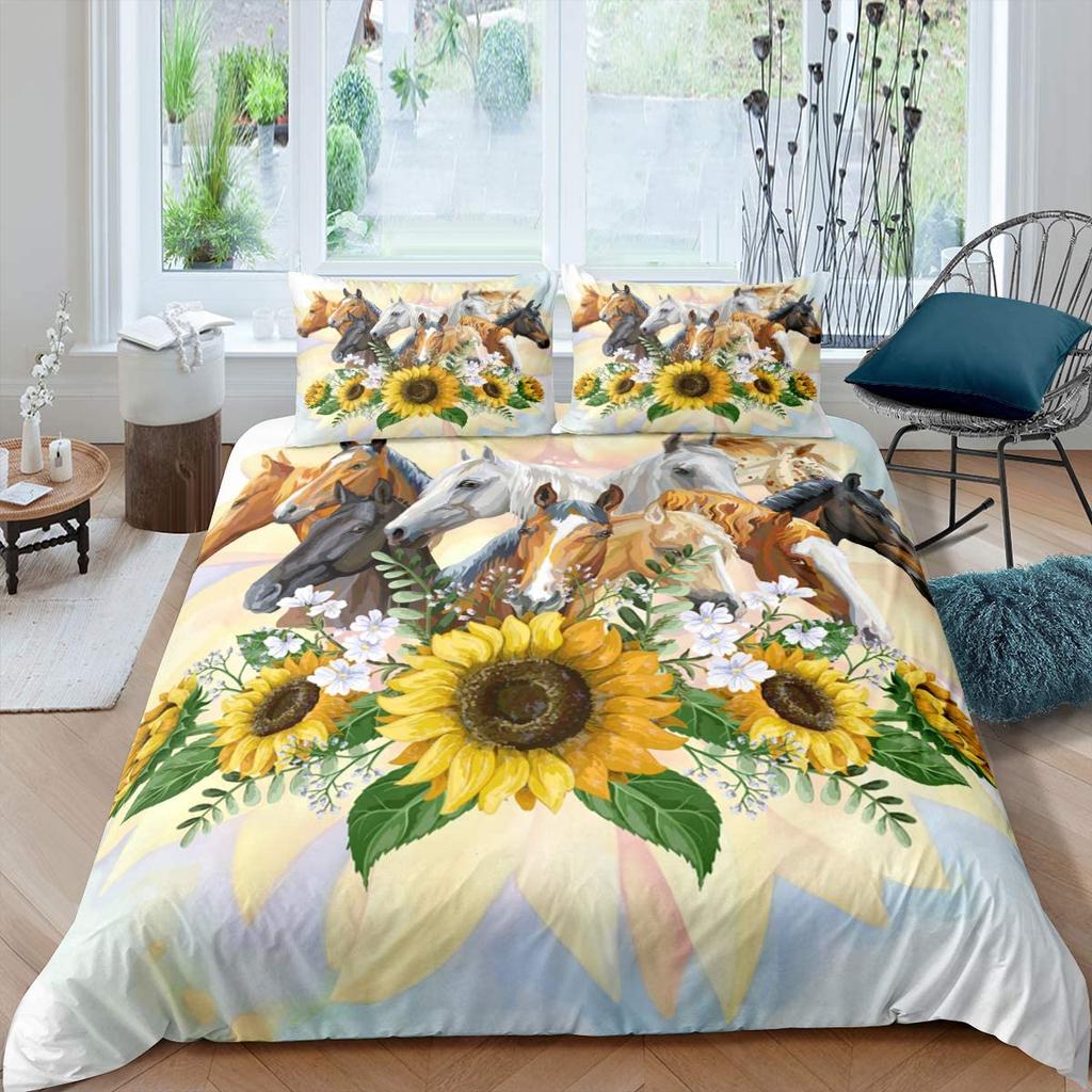 Sunflower Duvet Cover Set Polyester Comforter Cover Pink Tie Dye Bedding Set Yellow Petal Floral For Kids Girls Women King Size