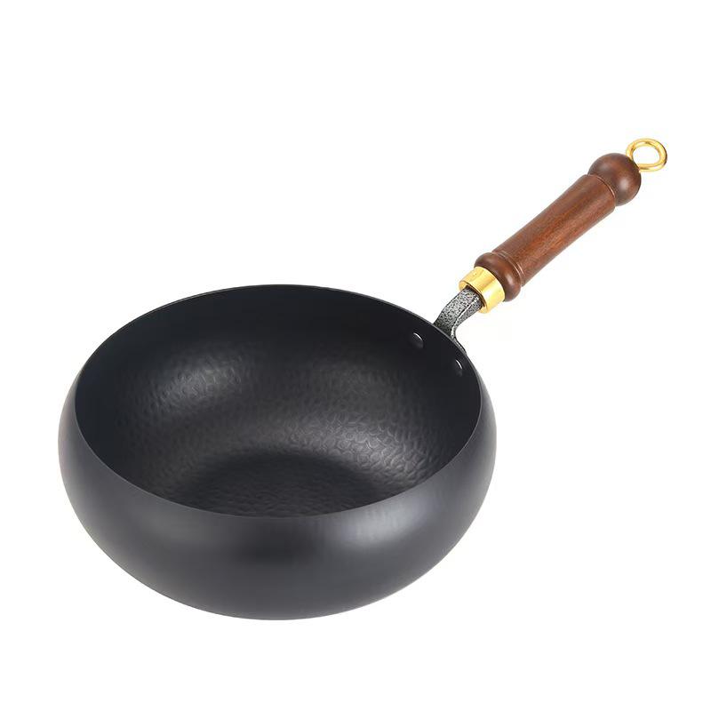Zhangqiu Antihaft-Gusseisen-Wok mit großem Boden - Original, Unbeschichtet, Althergebracht 24cm