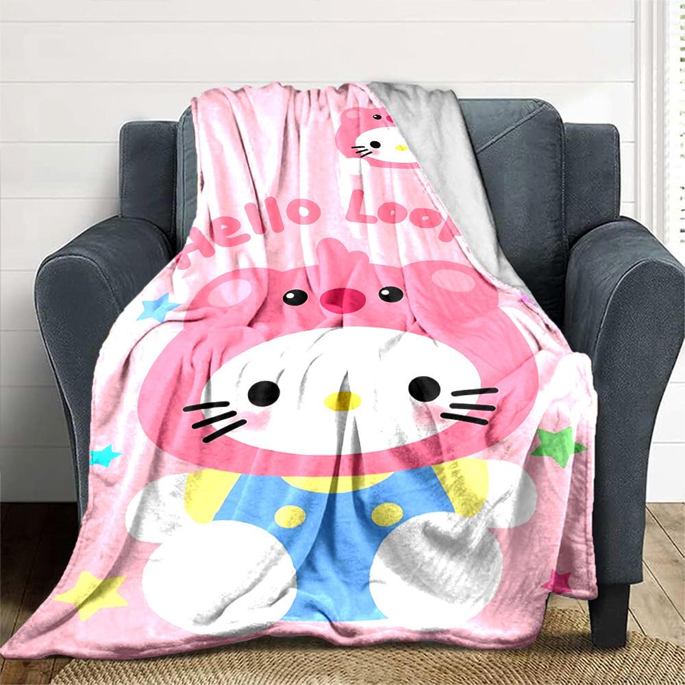 1 Stück Hello Kitty Loopy Decke Leichte Flanell-Kuscheldecke für Sofa Bett Reise Camping Wohnzimmer Büro Couch Sessel