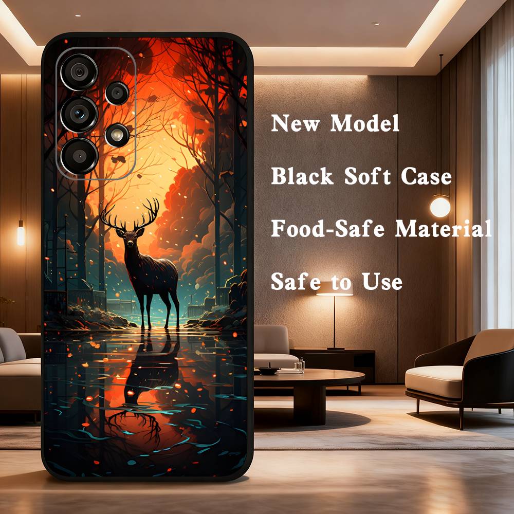 

Deer Forest Retro Phone For Samsung Galaxy A53,31,52,72,41,22,73,32,71,Note,J7,8,9,5G Soft Black Silicone Case SamsungA71