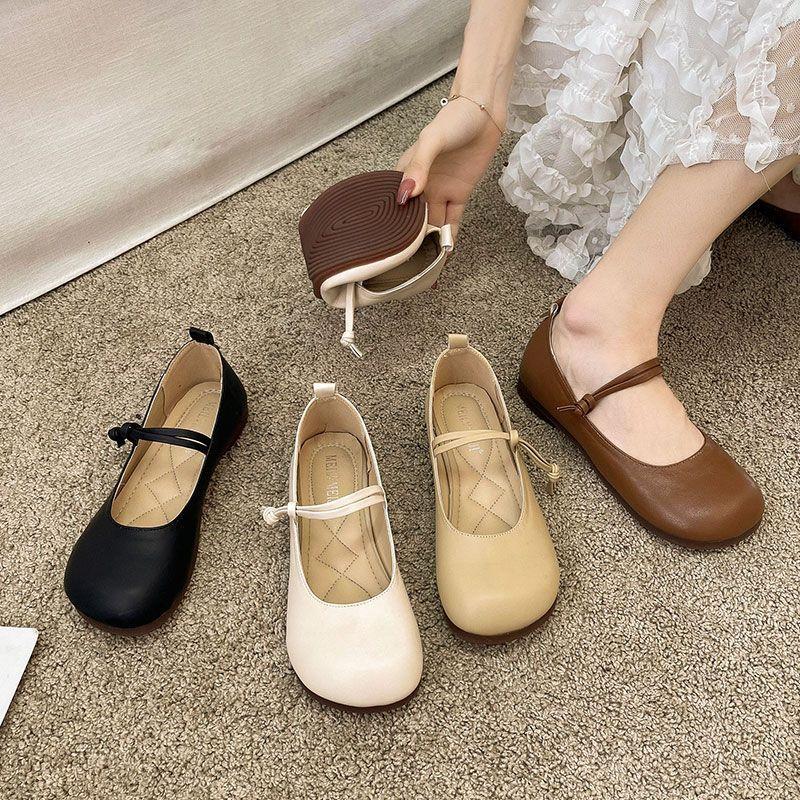Single shoe women's 2025 spring/summer evening shoes new versatile soft leather bean flat shoes for women