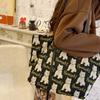 01 New Canvas Bag Large Capacity Black and White Leopard Print Bag Bell Dog Armpit Bag Portable Tote Bag