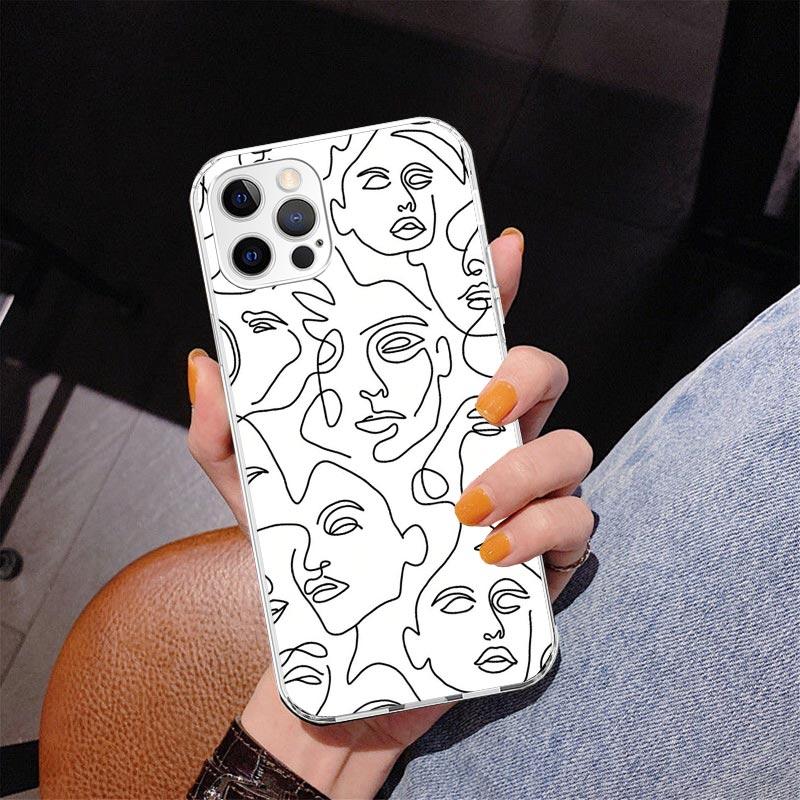 Abstract Line Women Face Phnoe Case for Iphone 17 Air 16 11 12 13 Mini 14 Plus 15 Pro Max 7 8E SE 2020 16ProMax Phone Cover Coqu