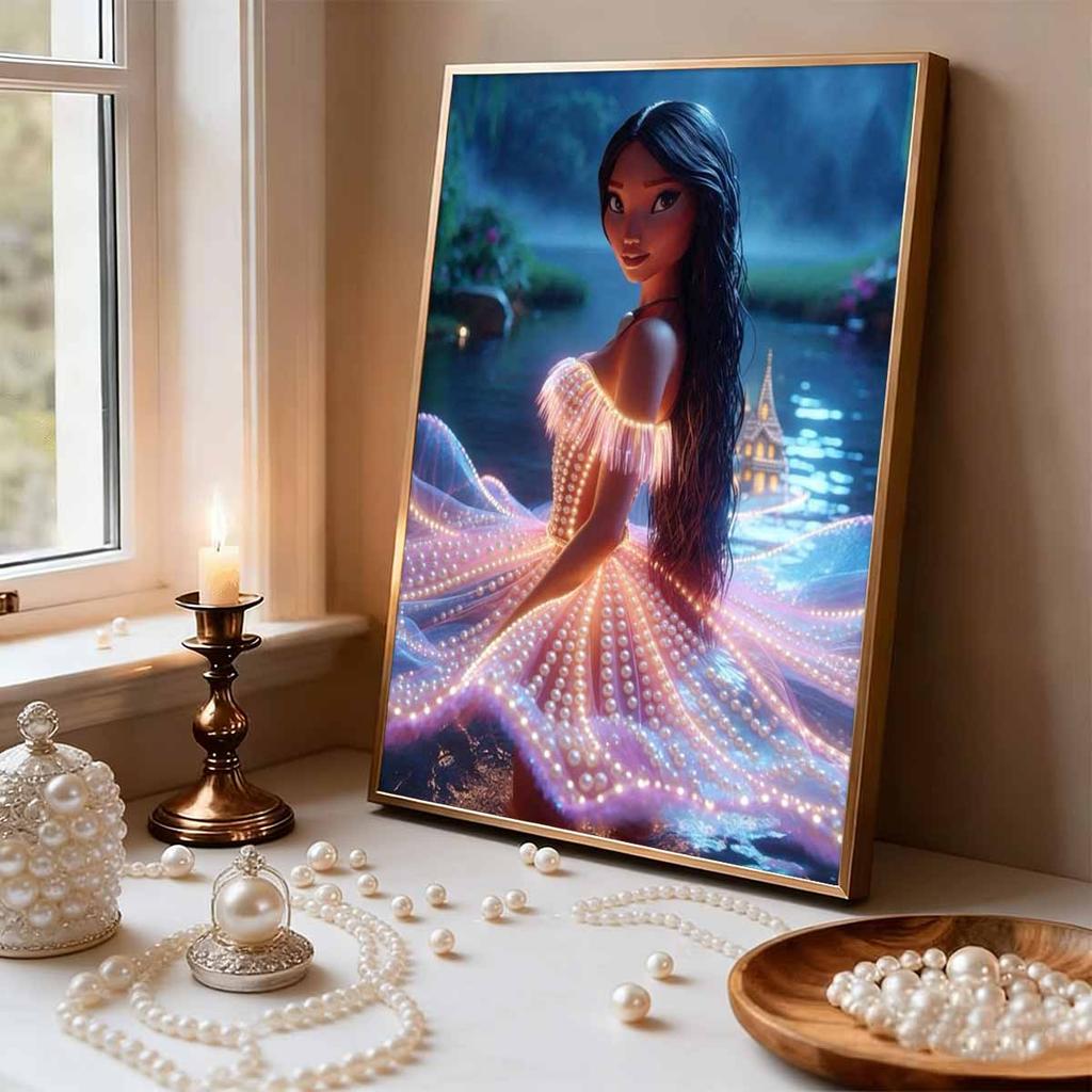 Disney Pearl Painting Pocahontas Waterside Streamer Creative Art 5D Pearl Embroidery Cross Stitch Kit Handmade DIY Home and Room Decor Gift