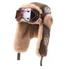 Vintage PU Leather Aviator Hat With Ear Flaps Goggle Strap Unisex Winter Warm Fleece Lined Cap