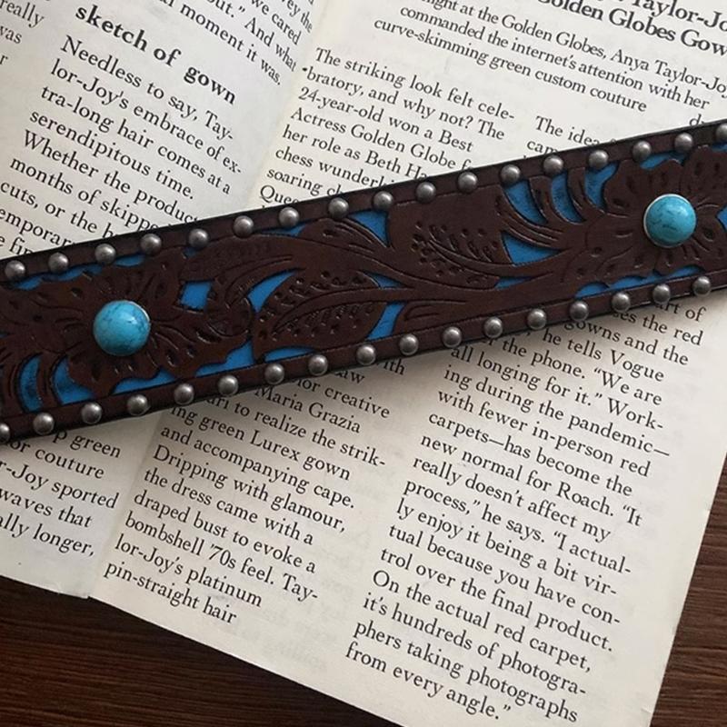 Vintage Bohemia Belt for Women Turquoise Embossed Buckle Decorative Belt Cowboy Belt for Female Cowgirl Jeans Waist Belt