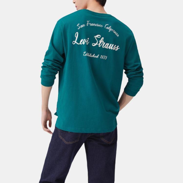 Levis Logo Print Ribbed Crew Neck Loose Long Sleeve Sweatshirt Men sweatshirt Green 002HD-0002
