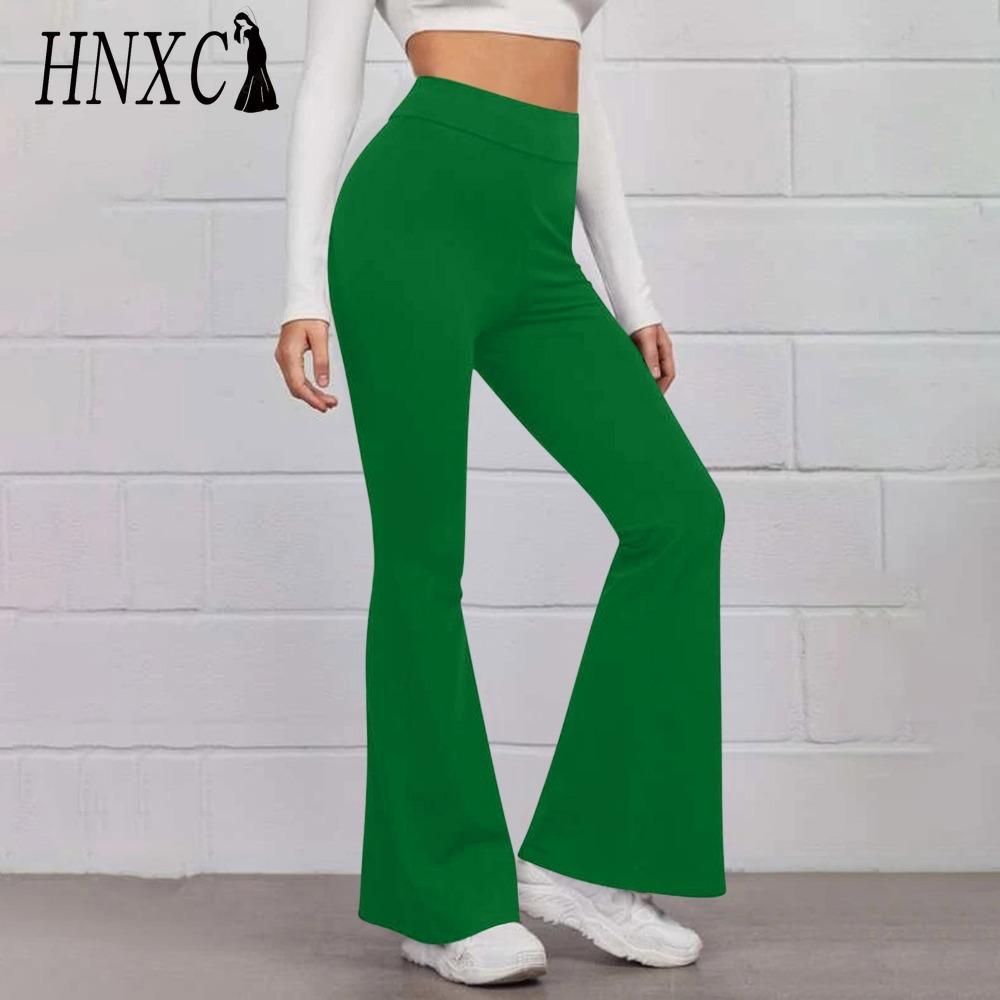 HNXC 14 Colors Women Elastic Waist High Waist Trousers Ladies Solid Color Sports Flared Pants Streetwear