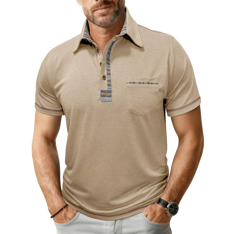 Men's Large Size Lapel Short-sleeved POLO Shirt Top Spring and Summer Pocket Casual Button Men's T-shirt