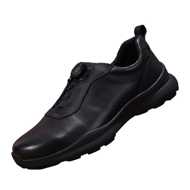 New Top Layer Cowhide Men's Business Sports Outdoor Leisure Round Toe Thick Soled Non Slip Leather Shoes with Rotating Button Leather Shoes