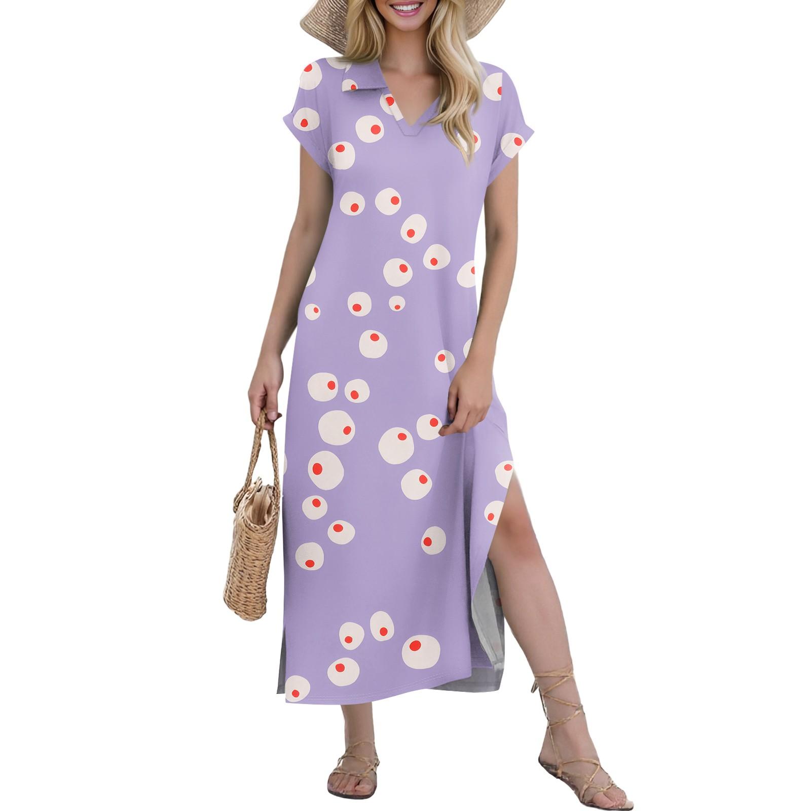 

Женские повседневные удобные платья с V-образным вырезом, свободным подолом с разрезом, короткими рукавами, с цветочным принтом, длинные S