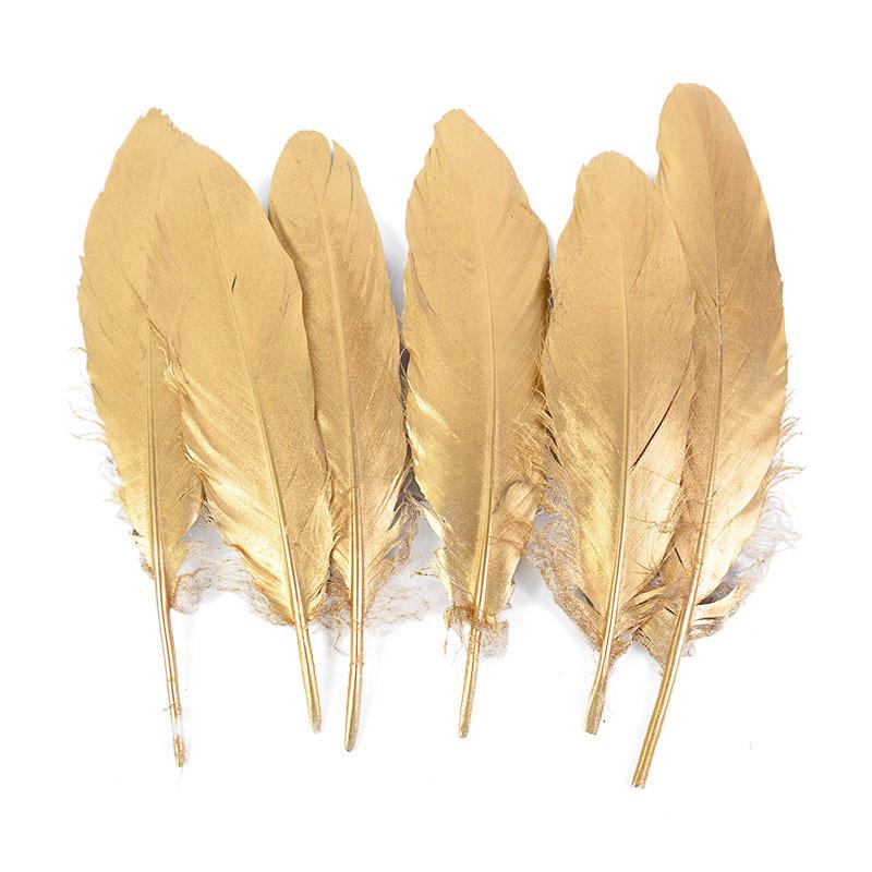 12-18Cm Spray Gold Feather Natural Goose Turkey Feather Wedding Party Gift Box Cake Decoration Balloon Filler D