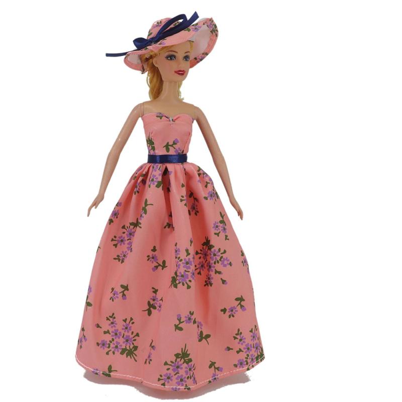New! Doll Clothes Floral Printing Dress For 29-30cm Doll With Hat Fashion Princess Dress Up Toys For