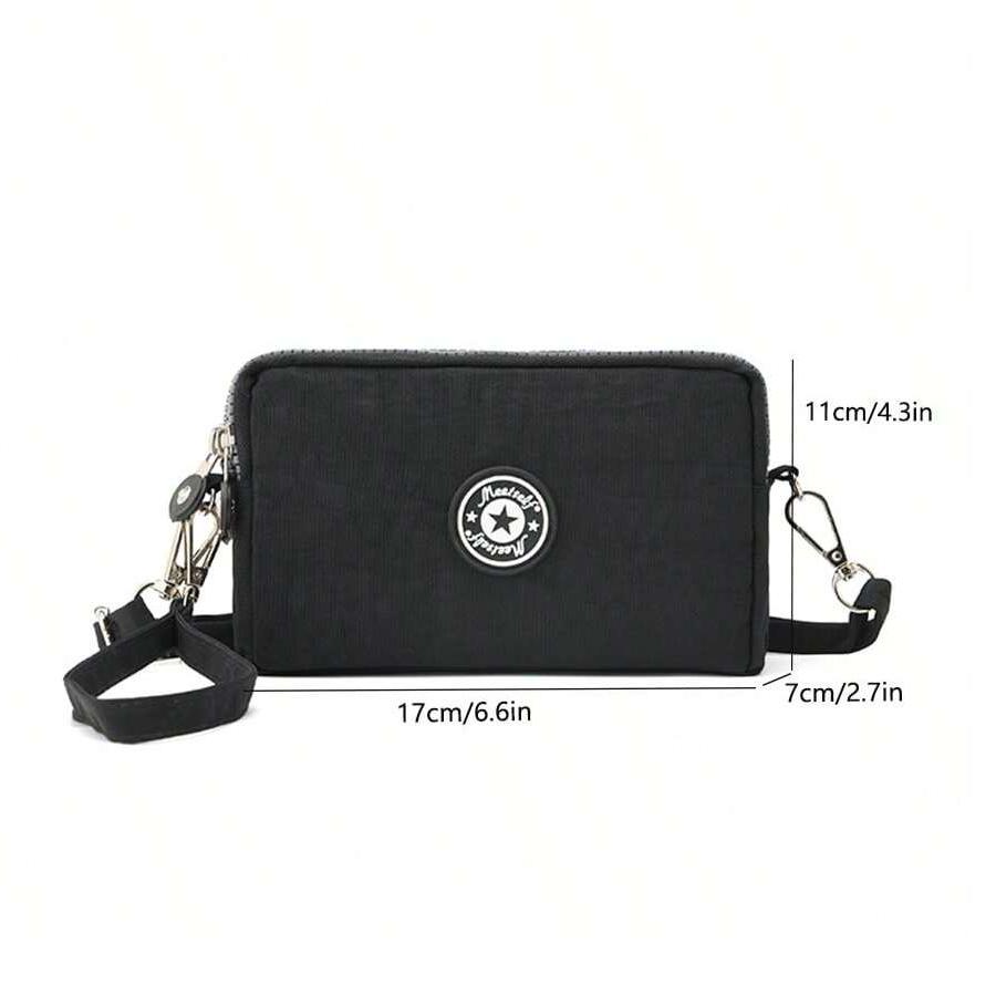 Three-layer zipper wallet, crossbody phone bag, patterned coin purse, Harajuku fashionable clutch, versatile for commuting