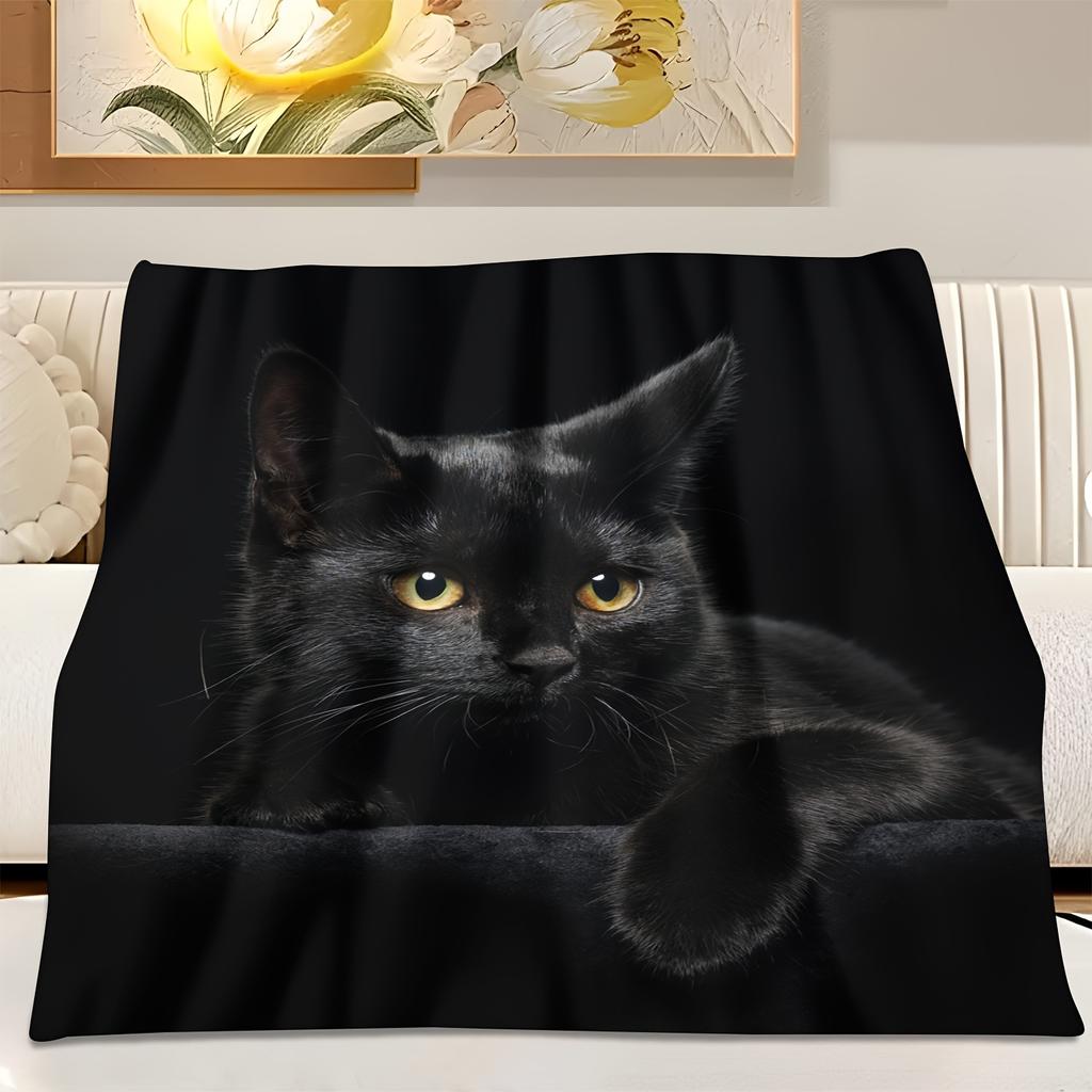 1pc Soft Flannel Black Cat & Dog Blanket – Cozy, All-Season, Fit Sofa/Bed/Office/Shawl/Leg Warmer/Camping, Gift for Pet Lovers
