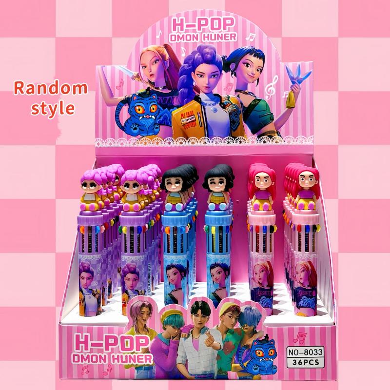 1/3/6/36 ks Kpop Demon Hunters Kreslená 10 barevná kuličková pera Roztomilá stiskací kuličková pera Školní kancelářská psací potřeba Studentský dárek