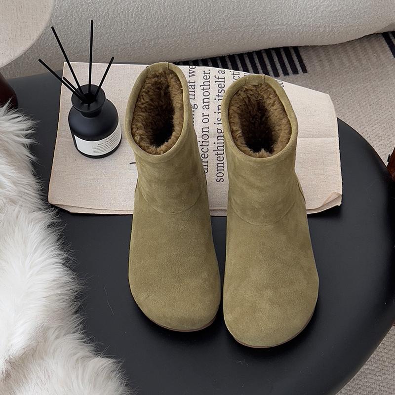 Hairy Big-headed Snow Boots Women's 2025 Winter Piled Thickened Short Boots Thermal Cotton Shoes