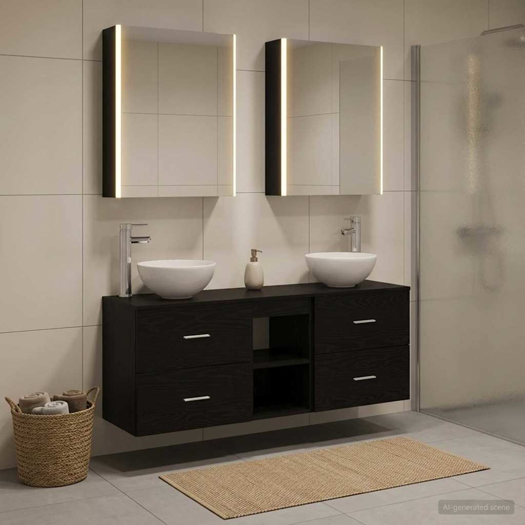 Bathroom Cabinet Set 5 Pcs Black Oak 53 X 15.5 X 70 Cm