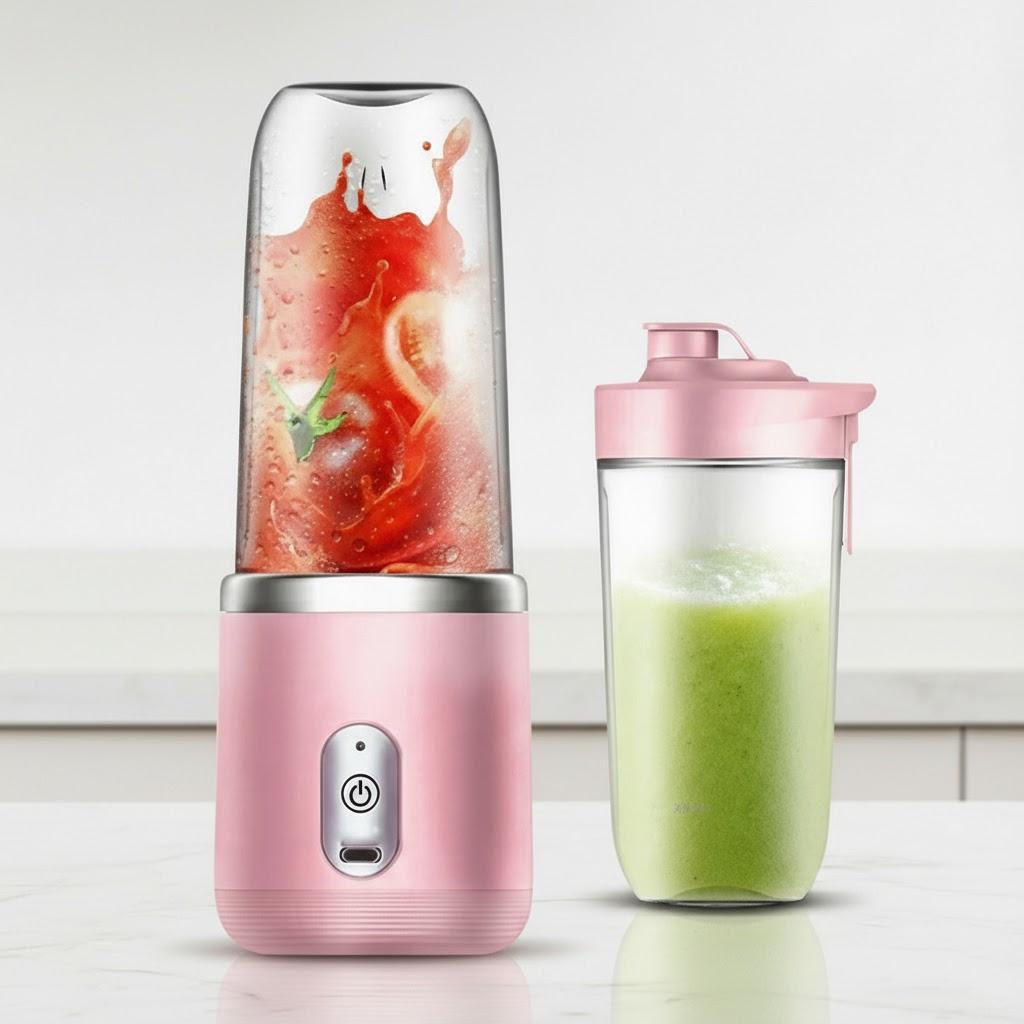 

Portable Dual Cup Mini Blender with Juice Extractor USB Charging Personal Smoothie Maker Small Kitchen Appliance Handheld Juicer розовый