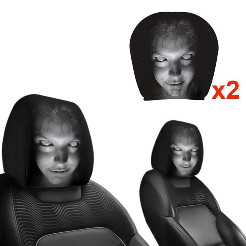 2pcs 3D Horror Ghost Face Car Headrest Cover, Elastic Funny Prank Head Rest Protector,Soft Fabric Auto Seat Head Pillow Decor Gift for Car Enthusiasts