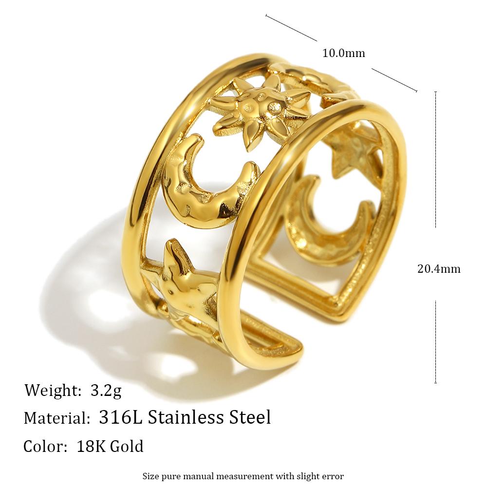 

MamacitaSlay 316L Stainless Steel Mixed Color Sun Moon Star Open Ring Party Waterproof 18K Gold Plated Jewelry Women s Ring Gift resizable золотой