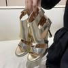 Fashion Fashion Belt Buckle Hollowed-out Waterproof Platform High Heels Women's Summer New Open-toed Skinny Roman Sandals